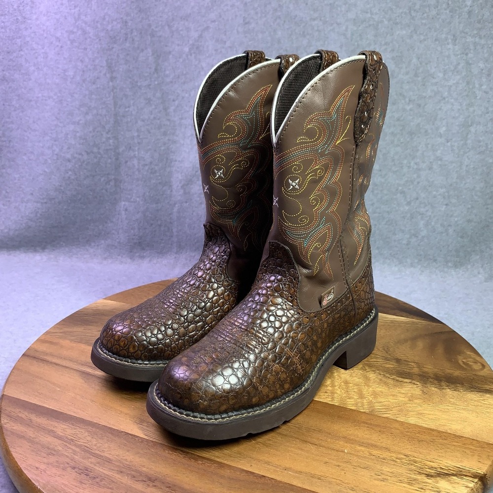 Justin Gypsy L9994 Boots Women 6 Brown Leather Western Caiman Print Cowgirl